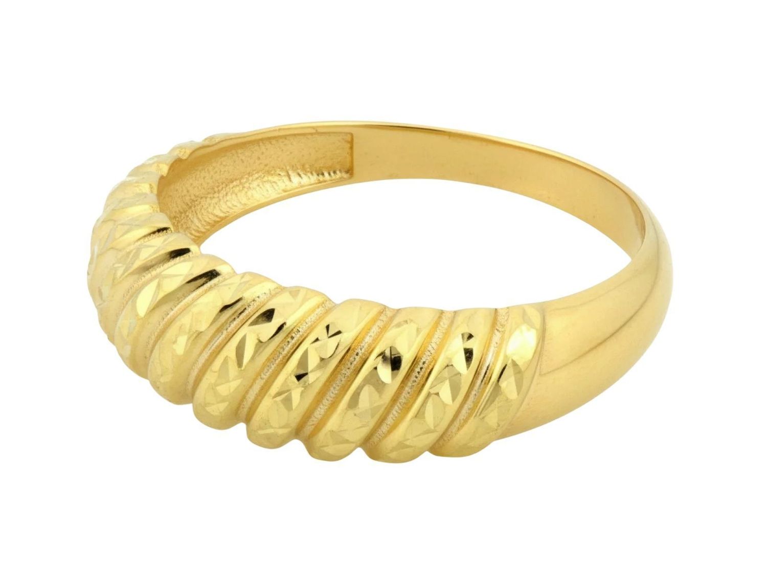 Elegancki złoty pierścionek skręcony obrączkowy damski bez kamieni. Kolekcja Trendy  Eternity – błyszcząca powierzchnia, modny wzór, idealny na prezent.1.jpg